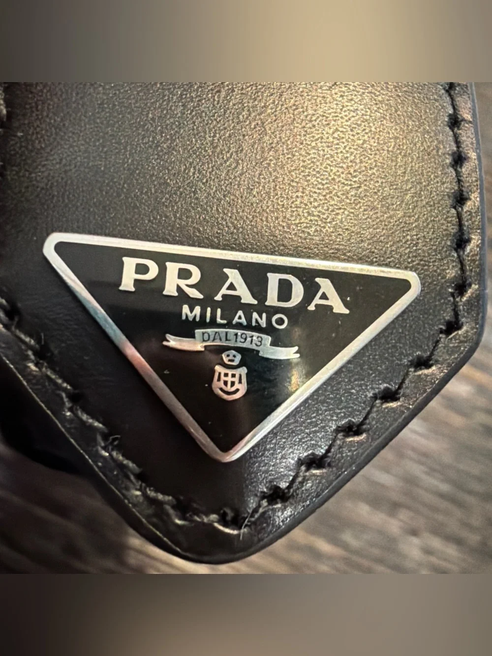 Prada Black Leather Bracelet with Silver-Tone Buckle